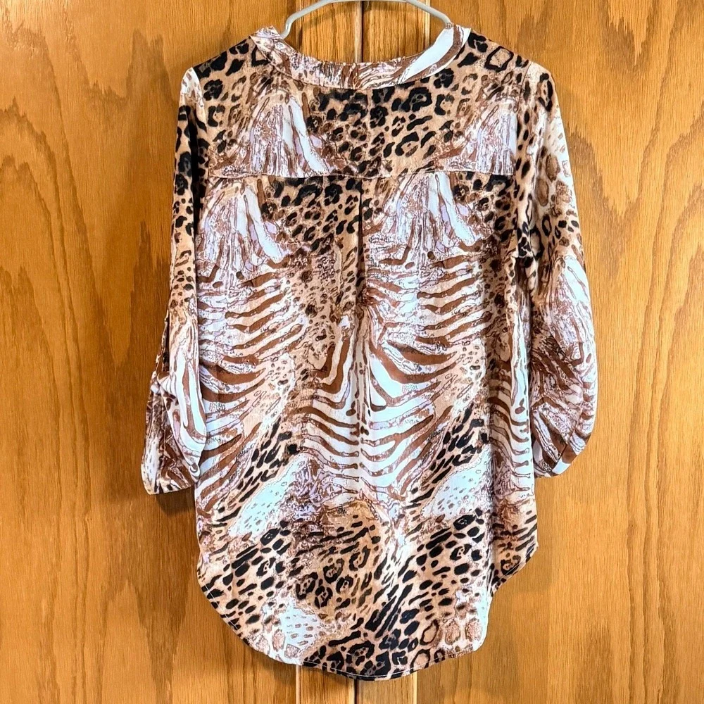 NEW J/M Sportswear Fits Medium Fall Colors‎ Animal Print Tunic Top Brown Tan